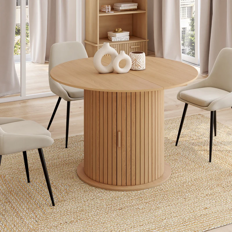 Table à manger ronde extensible Albane Ø110-150cm avec rangement