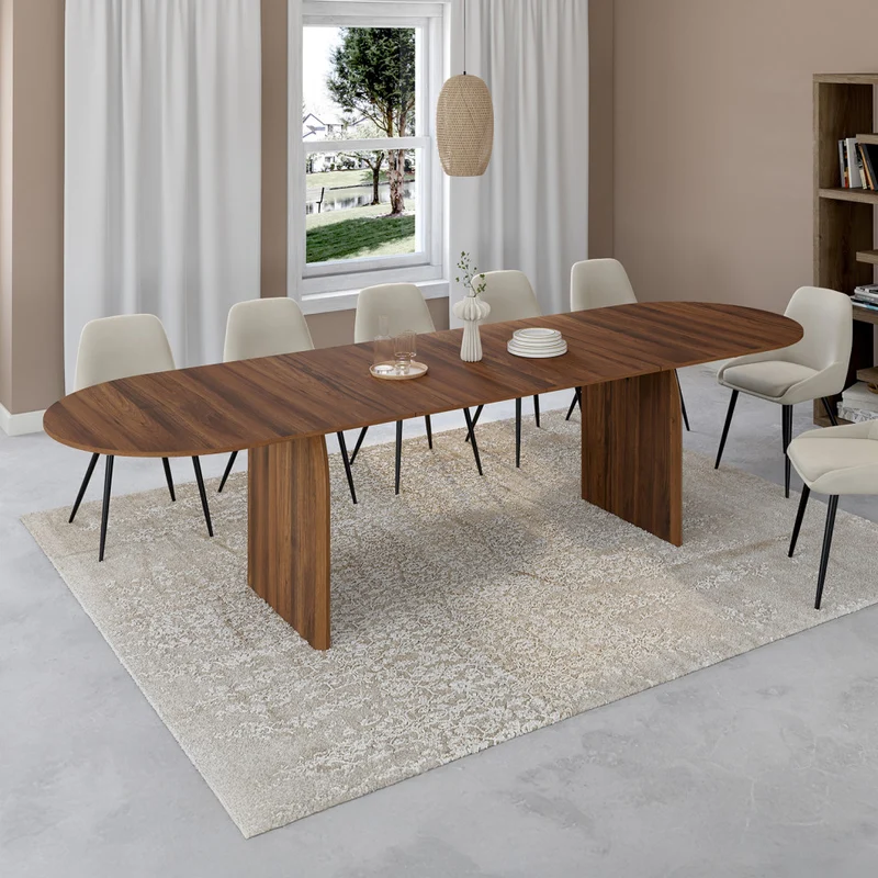 Table à manger extensible Japandi 200-300cm effet noyer