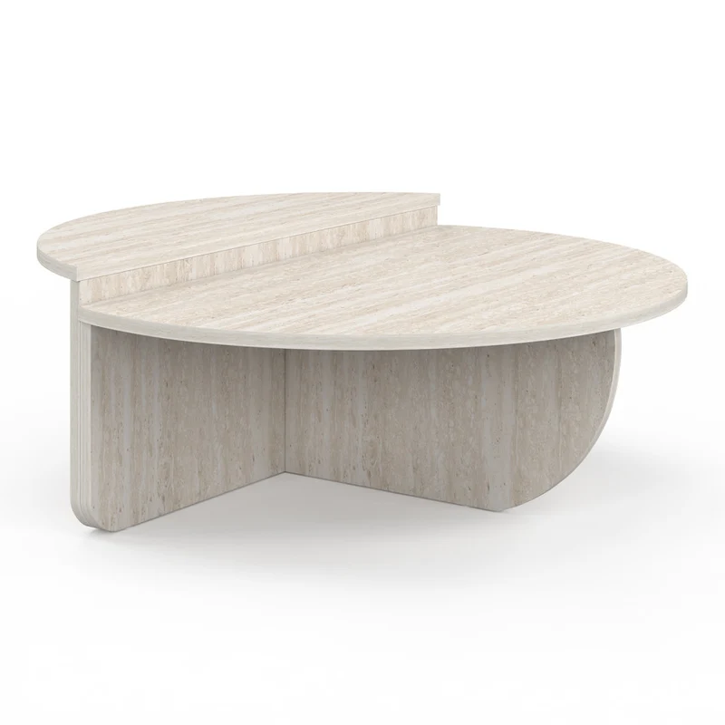Tables basses rondes asymétriques effet travertin