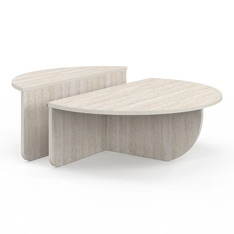 Tables basses rondes asymétriques effet travertin