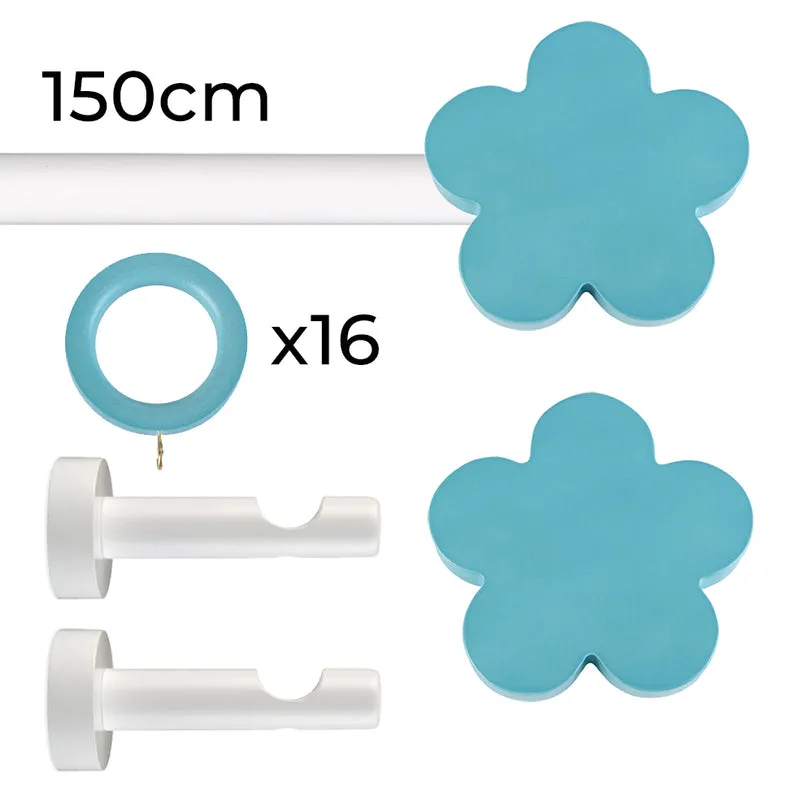 Tringle à rideau Ø22mm Fleur turquoise Avec anneaux Installation au mur