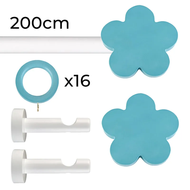 Tringle à rideau Ø22mm Fleur turquoise Avec anneaux Installation au mur