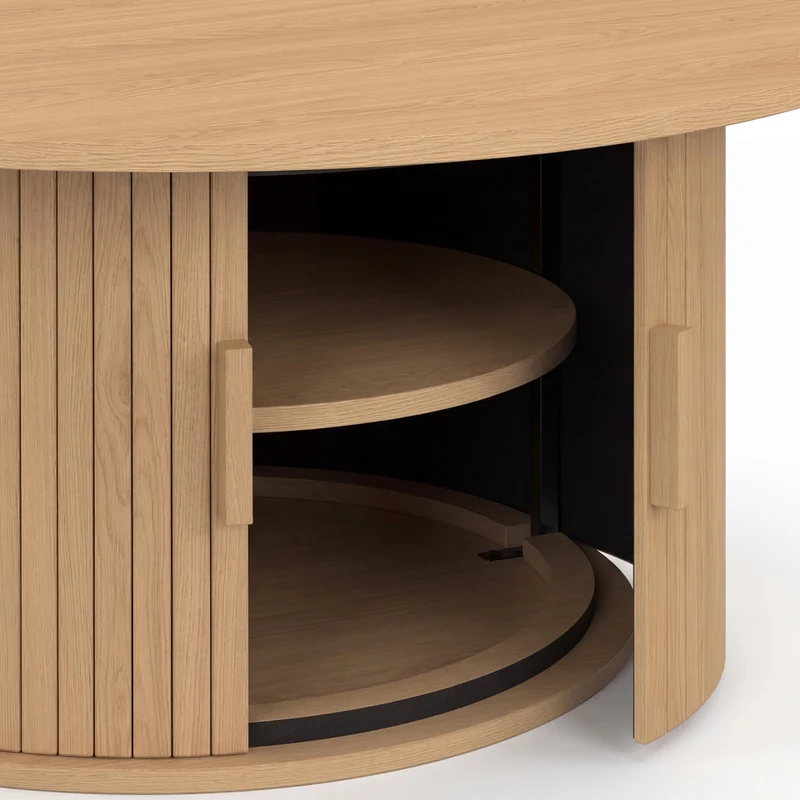Table basse ronde Albane pied lattes avec rangement Ø100cm