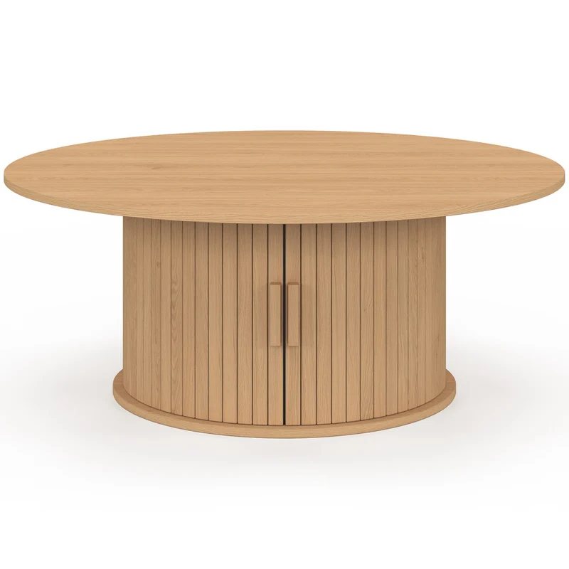 Table basse ronde Albane pied lattes avec rangement Ø100cm