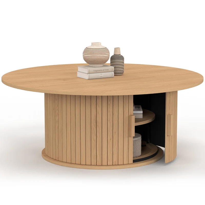 Table basse ronde Albane pied lattes avec rangement Ø100cm