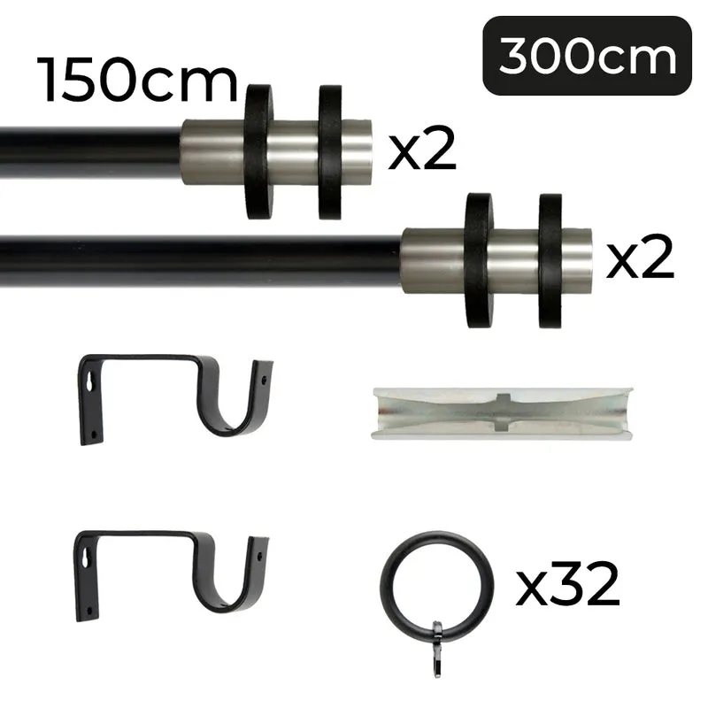 Tringle à rideau Ø22mm Cerceaux Avec anneaux Installation au mur