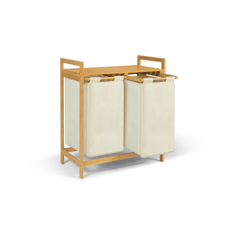 Panier à linge Maya deux compartiments en bambou beige