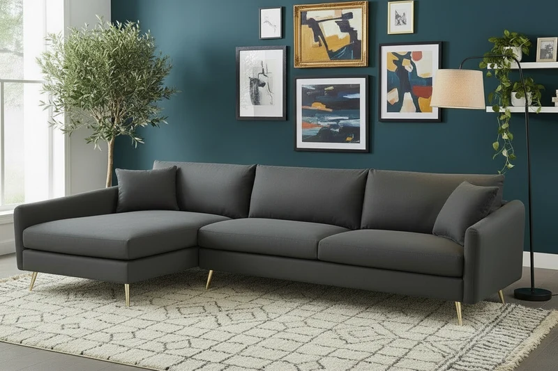 CANAPE ANGLE GAUCHE GRIS FONCE NOIR AVEC 2 COUSSINS 290x158x88(2 COLIS)
