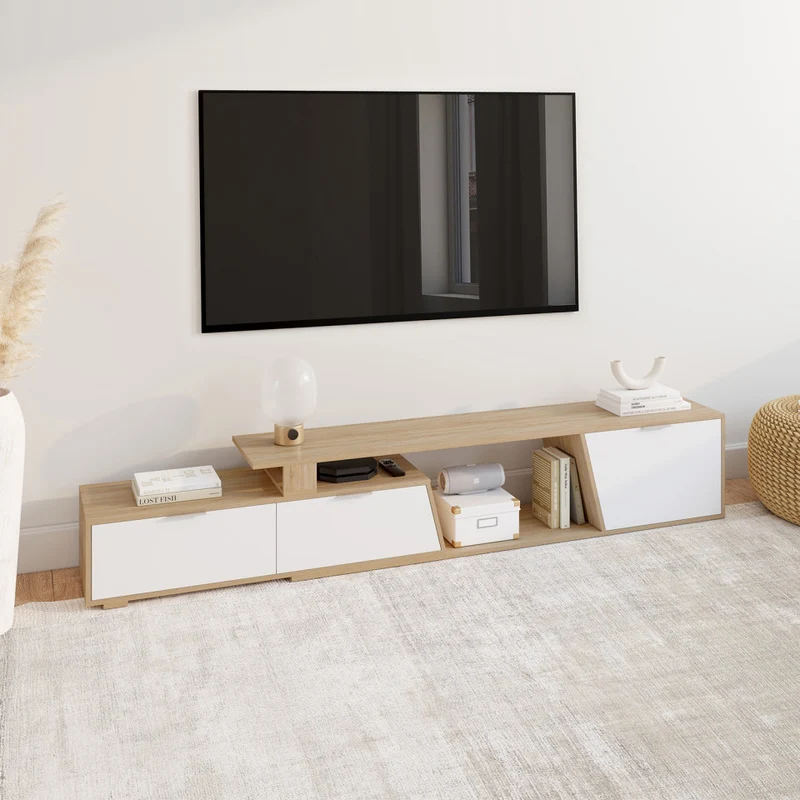 Meuble TV extensible Livona bois et blanc L180-270cm