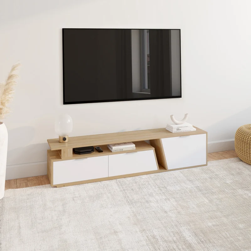 Meuble TV extensible Livona bois et blanc L180-270cm