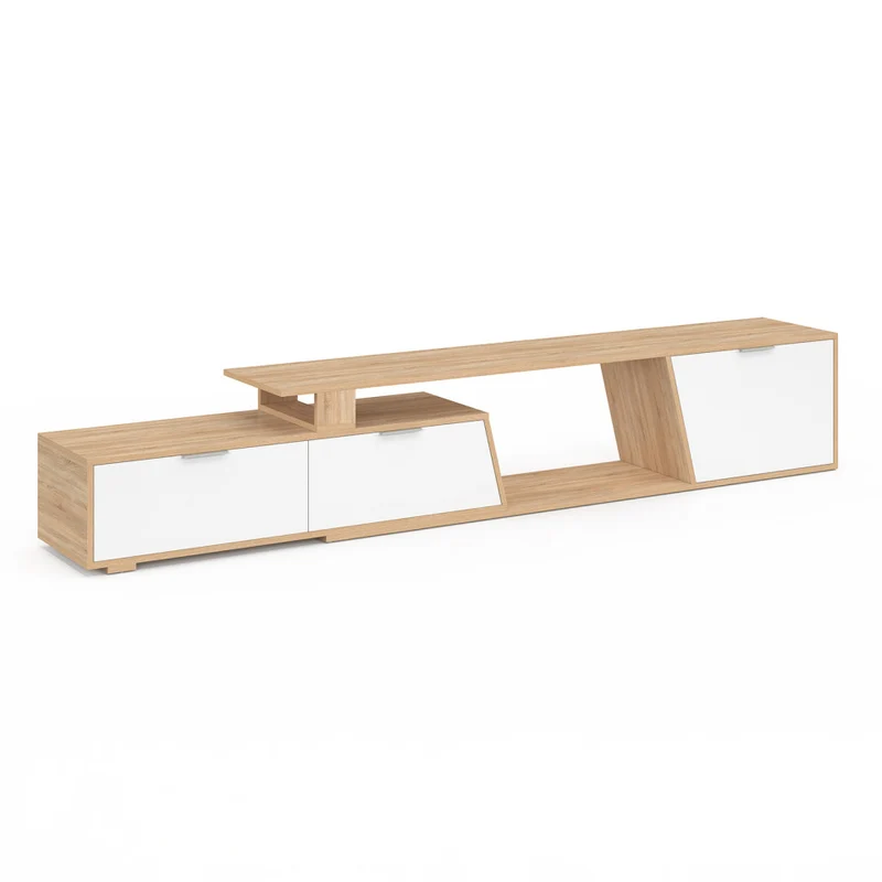Meuble TV extensible Livona bois et blanc L180-270cm