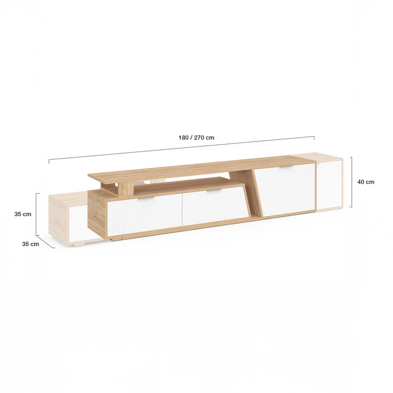 Meuble TV extensible Livona bois et blanc L180-270cm