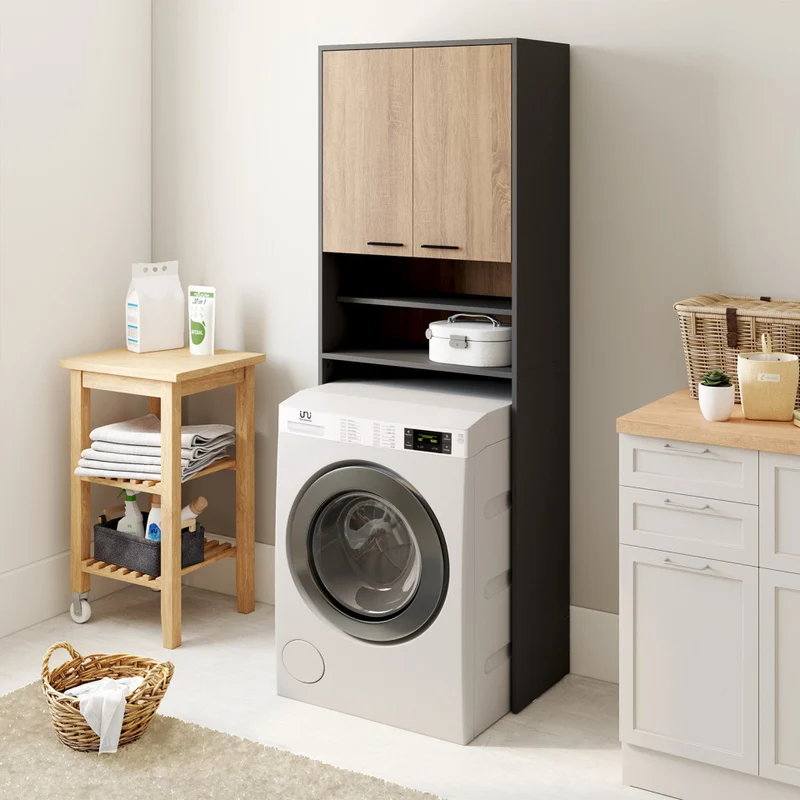 Meuble spécial dessus machine à laver Will noir et bois