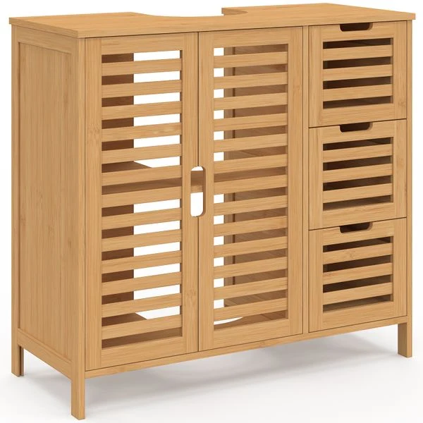 Meuble sous vasque Maya bambou placards et tiroirs