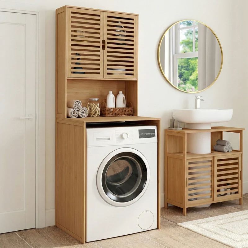 Meuble dessus WC Maya bambou armoire double portes