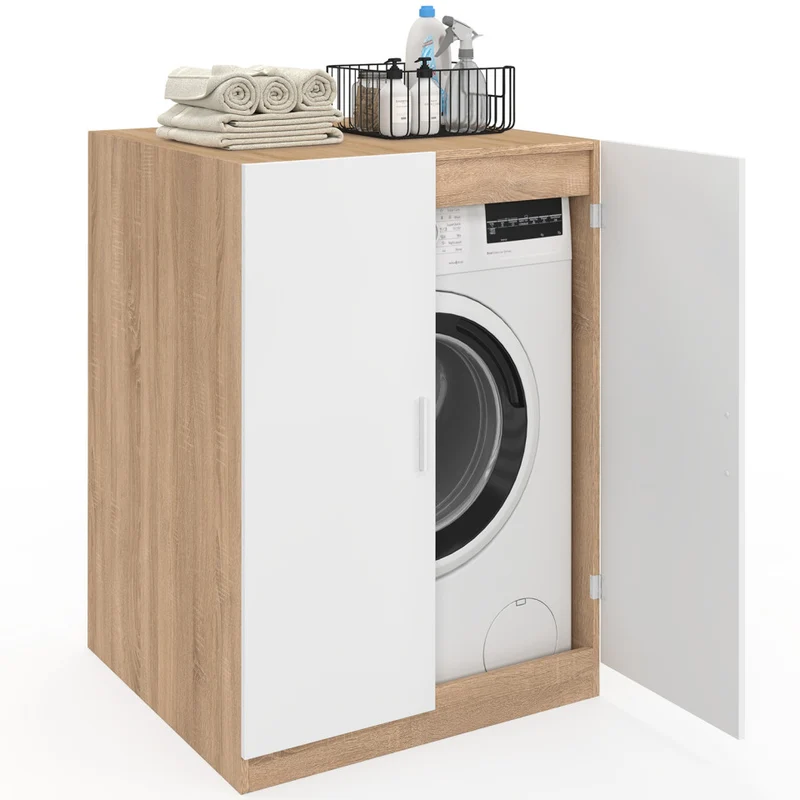 Meuble machine à laver Will effet hêtre 2 portes blanches