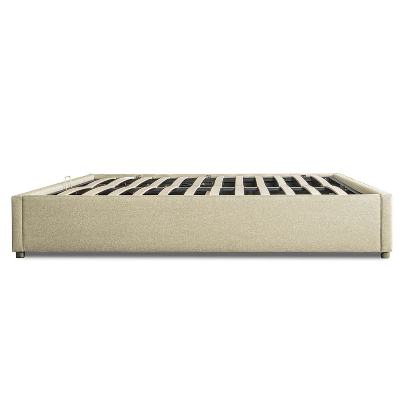 Lit coffre Otto en tissu beige avec sommier 140x190cm