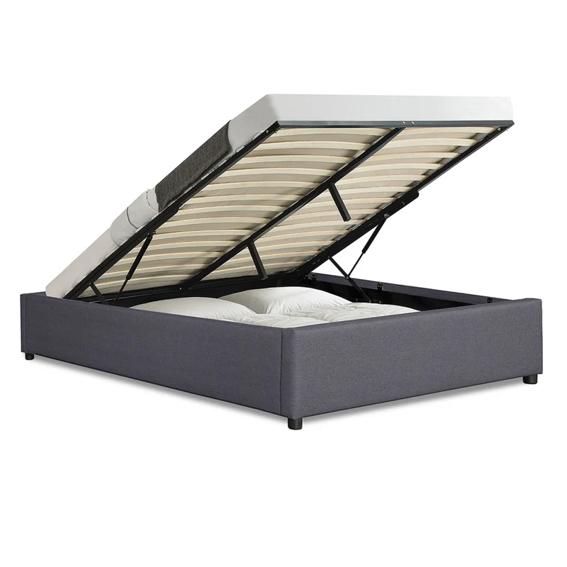 Lit coffre Otto en similicuir gris avec sommier 140x190cm