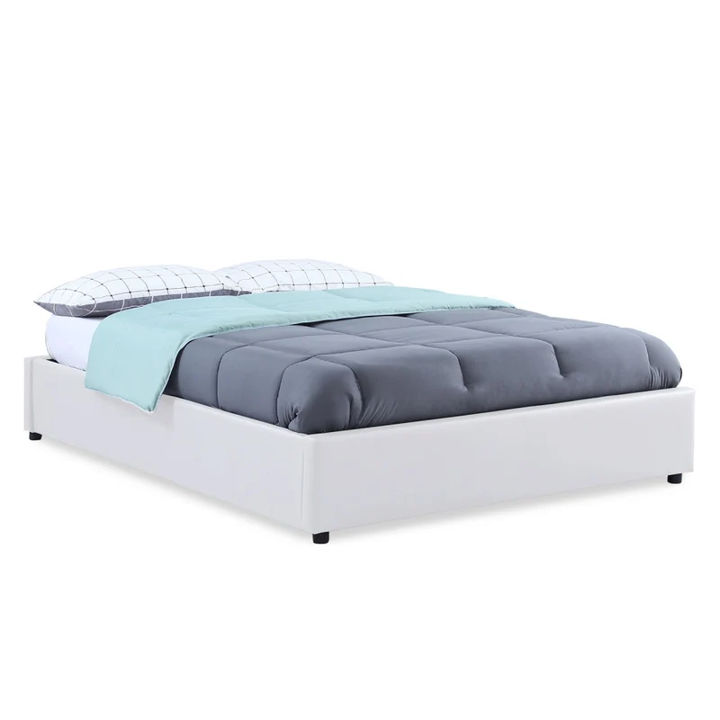 Lit coffre Otto en similicuir blanc avec sommier 160x200cm