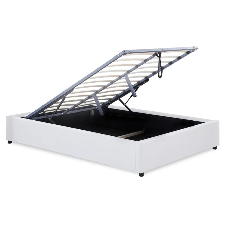 Lit coffre Otto en similicuir blanc avec sommier 160x200cm