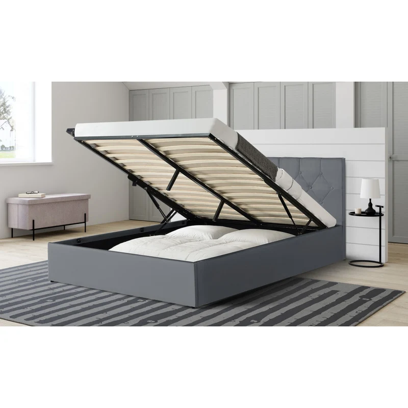 Lit coffre Hanna en PVC gris avec sommier 140x190cm