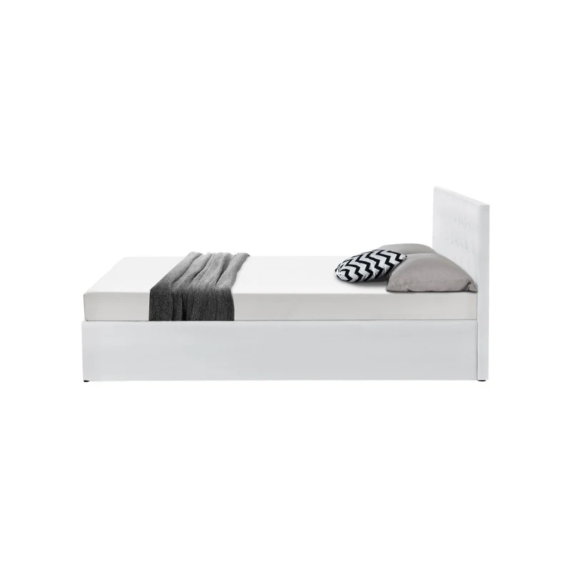 Lit coffre Hanna en PVC blanc avec sommier 160x200cm