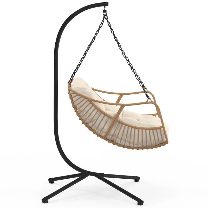 Fauteuil de jardin suspendu Lois effet rotin et coussin écru