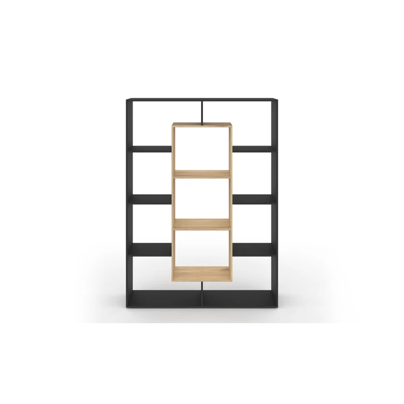 Etagère bibliothèque Paulette 11 compartiments bois et noire 143cm