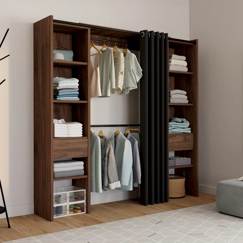 Dressing Justine extensible 120-180cm double colonne effet noyer