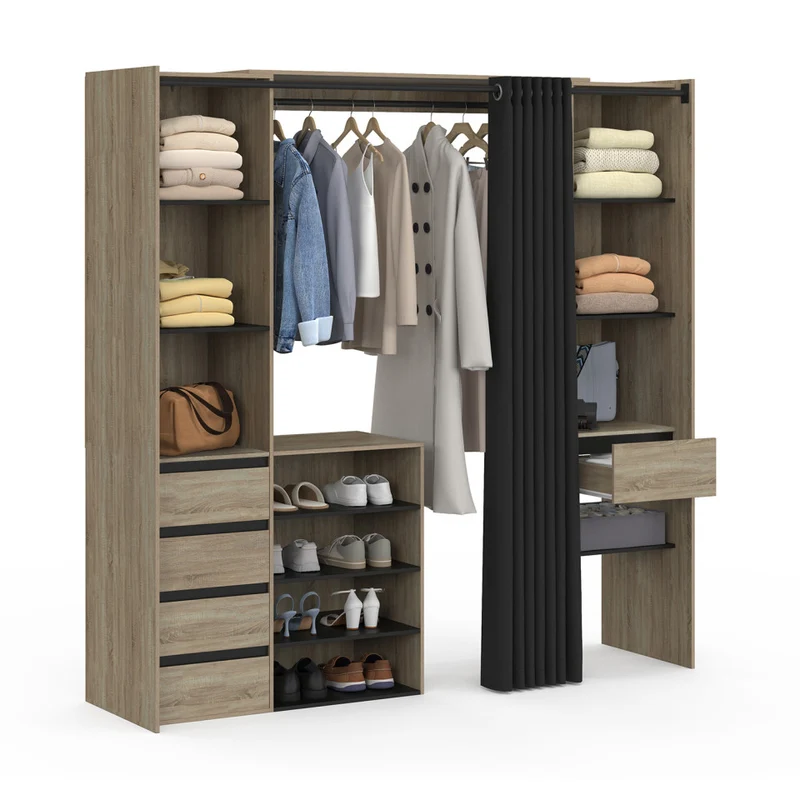 Dressing Justine extensible 120-180cm 5 tiroirs effet bois