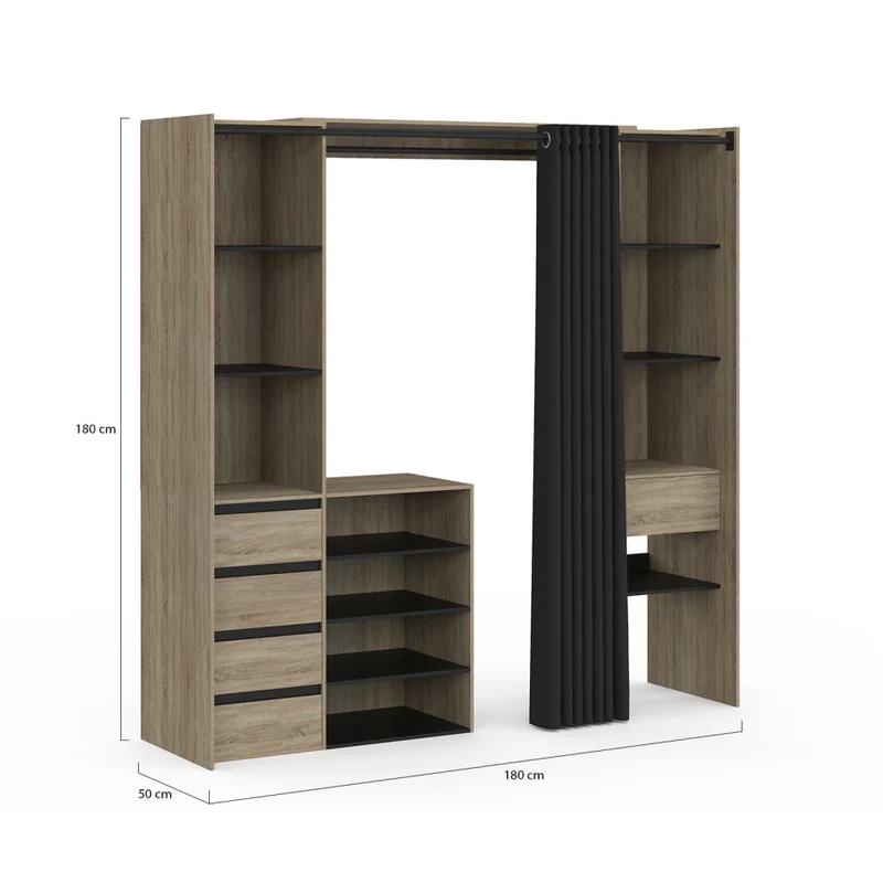 Dressing Justine extensible 120-180cm 5 tiroirs effet bois