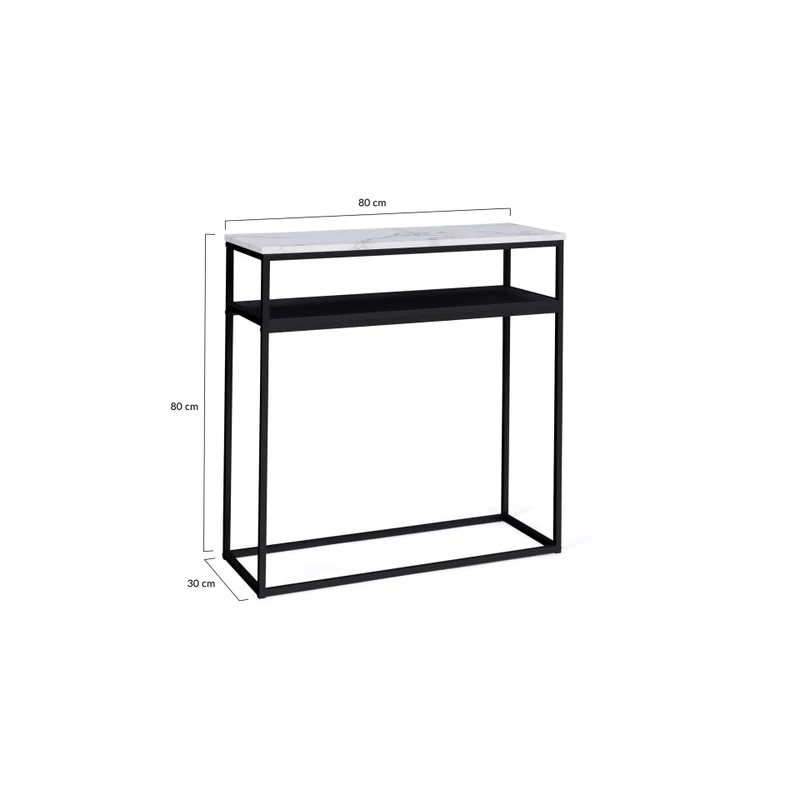 Console d'entrée Glam double plateau effet marbre et pieds noirs