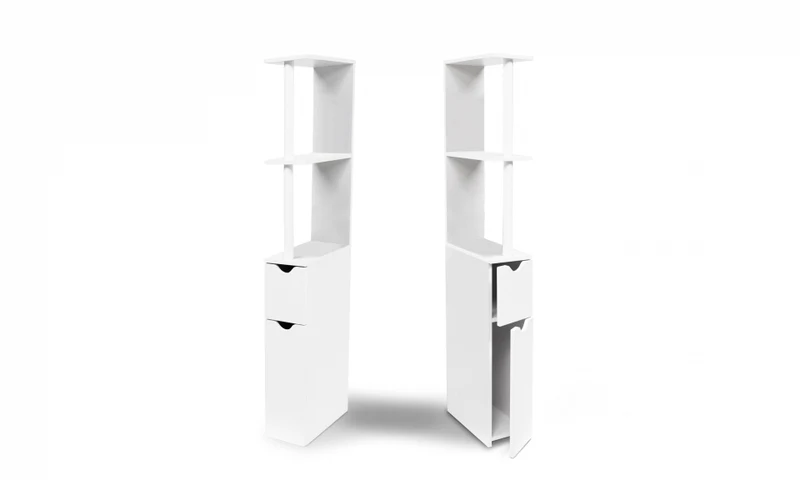 Colonne pour salle de bain blanche avec étagères + 2 portes blanches 118cm