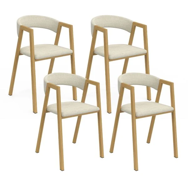 Chaises Enola avec accoudoirs tissu beige pieds effet bois - lot de 4