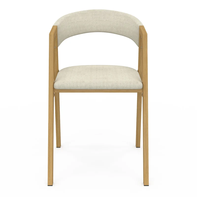 Chaises Enola avec accoudoirs tissu beige pieds effet bois - lot de 4