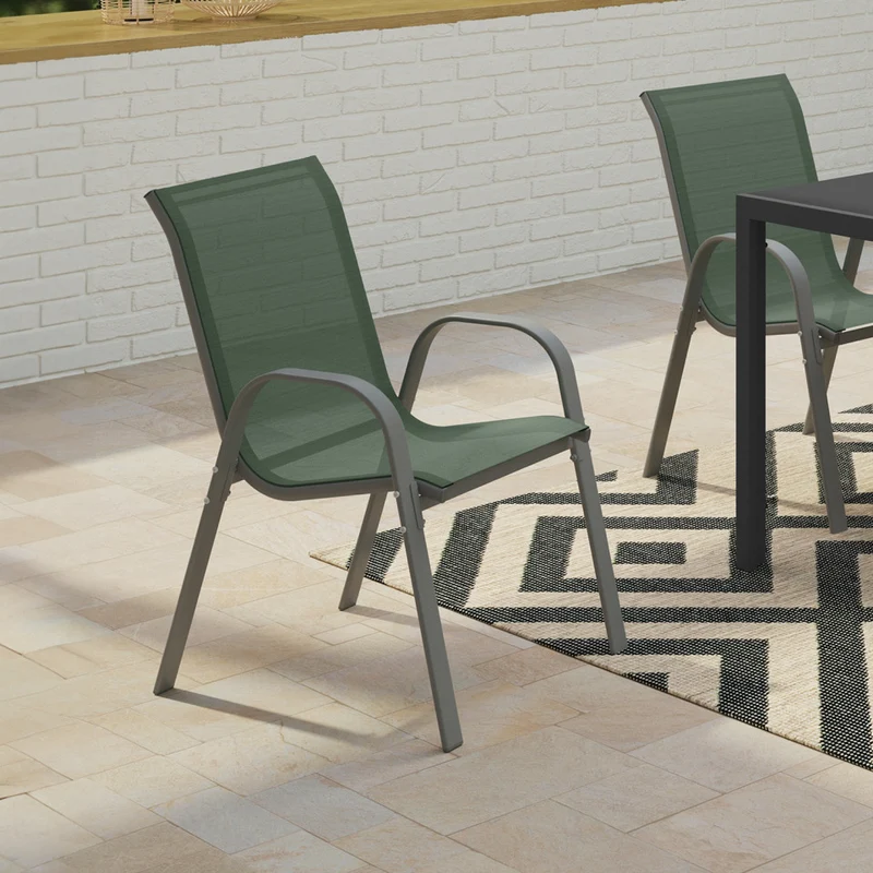 Chaises de jardin empilables en textilène vert - lot de 6