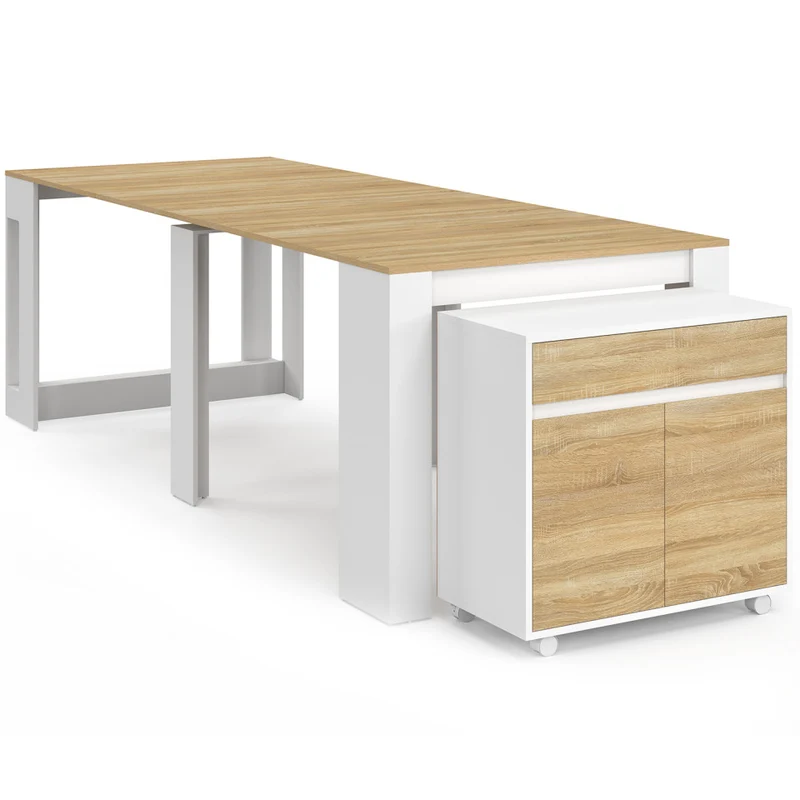 Buffet extensible console Nora blanc effet hêtre 230cm