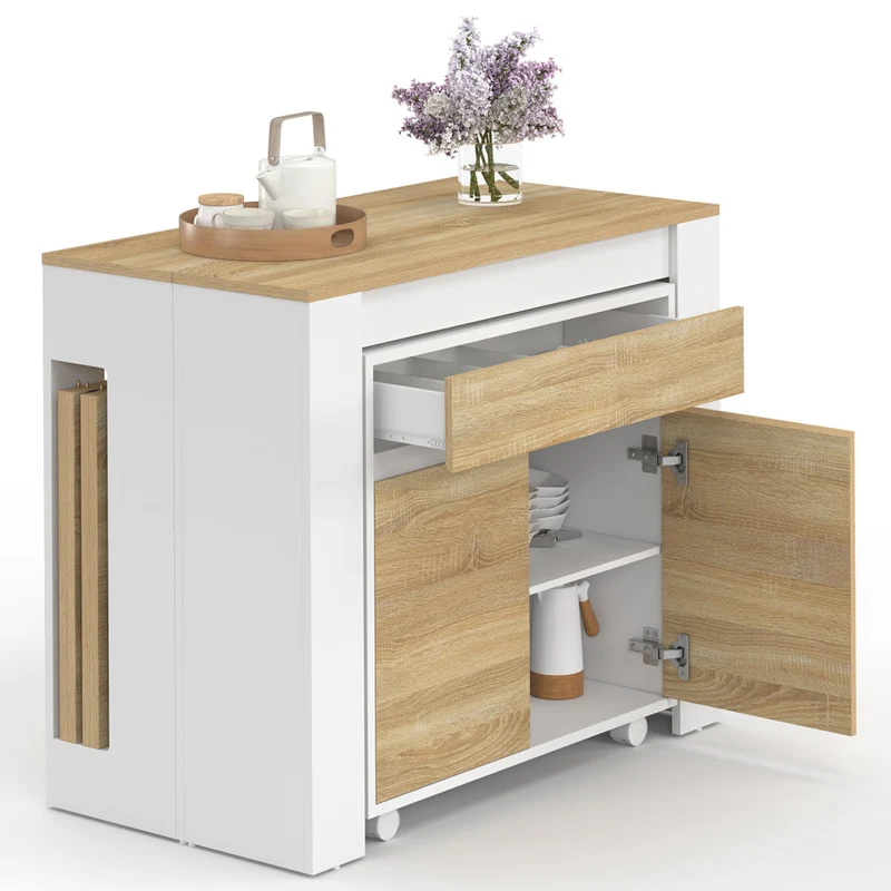 Buffet extensible console Nora blanc effet hêtre 230cm