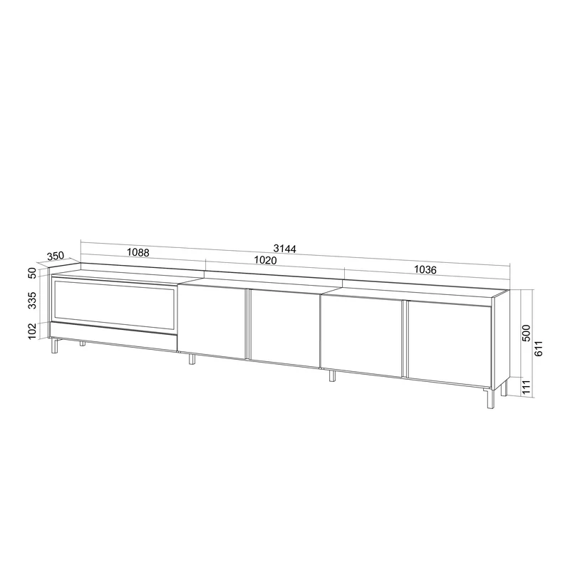Meuble TV Led 315x61x35 cm Pour les TV jusqu'à 80" Cheminée électrique à gauche XXL Design industriel Chêne et noir