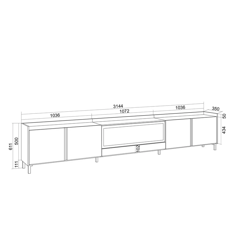 Meuble TV Led 315x61x35 cm Pour les TV jusqu'à 80" Cheminée électrique au centre XXL Design industriel Chêne et noir