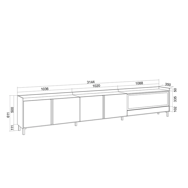 Meuble TV 315x61x35 cm Pour les TV jusqu'à 80" Cheminée électrique à droite XXL Design industriel Chêne et noir
