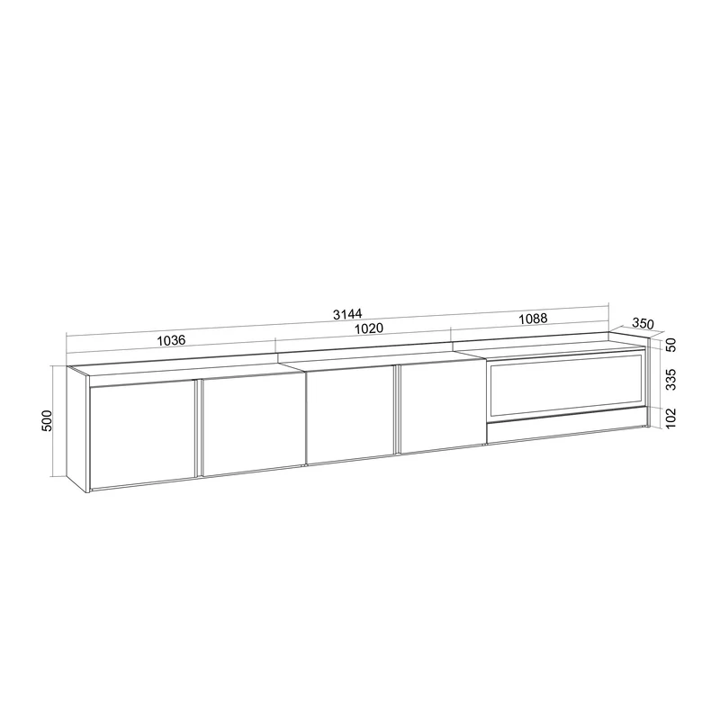 Meuble TV Suspendu Led 315x50x35 cm Pour les TV jusqu'à 80" Cheminée électrique à droite XXL Mural Chêne et noir