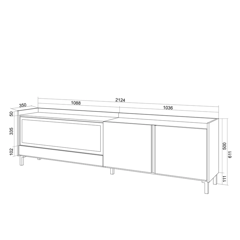 Meuble TV Led 212x61x35 cm Pour les TV jusqu'à 80" Cheminée électrique à gauche XXL Design industriel Chêne et noir