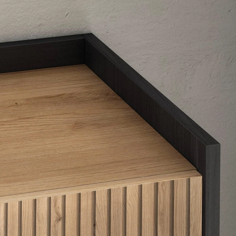 Meuble TV 212x61x35 cm Pour les TV jusqu'à 80" Cheminée électrique à gauche XXL Design industriel Chêne et noir