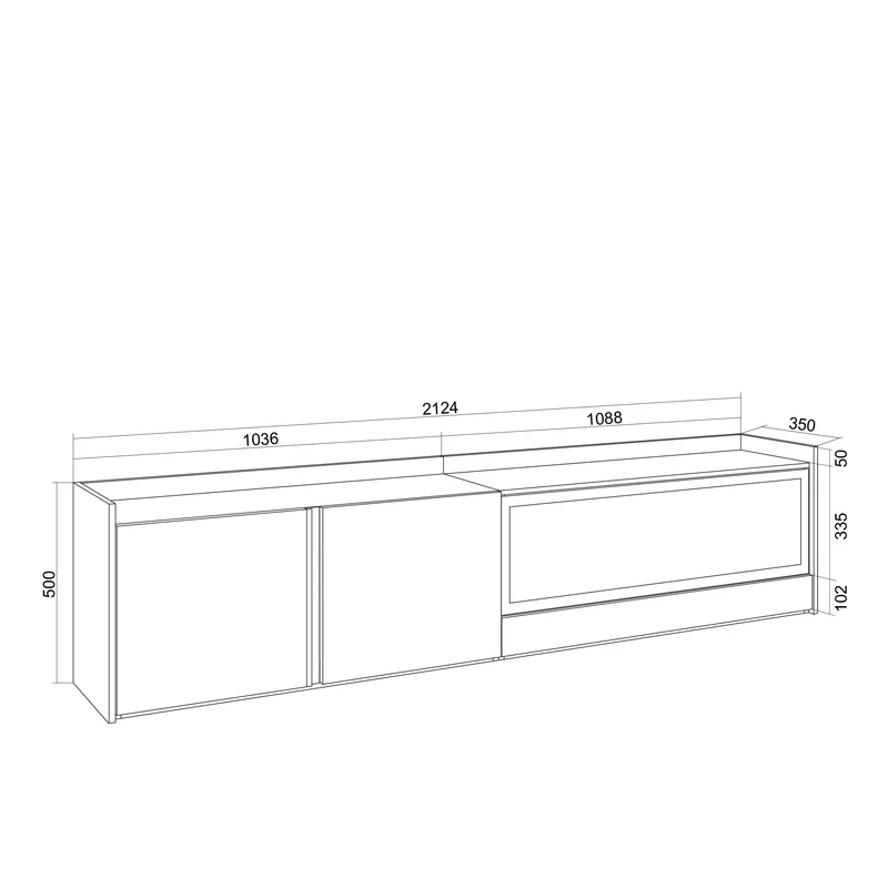 Meuble TV Led 212x50x35 cm Pour les TV jusqu'à 80" Cheminée électrique à droite XXL Chêne et noir