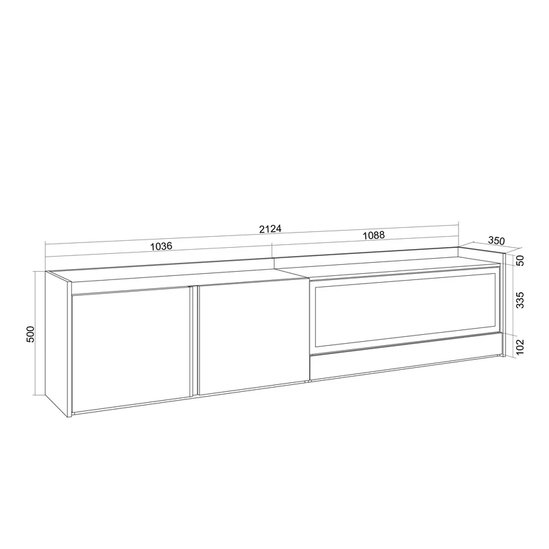 Meuble TV Suspendu Led 212x50x35 cm Pour les TV jusqu'à 80" Cheminée électrique à droite XXL Mural Chêne et noir