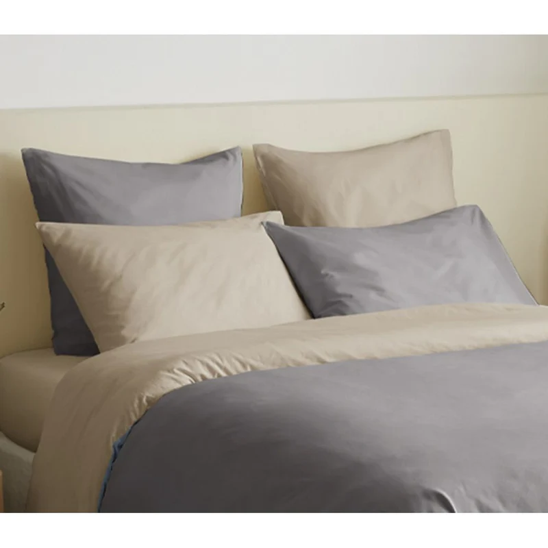 Pack 6 pièces Housse de couette 220 x 240 cm - 100% coton / 57 fils/cm² - Taupe/Lin réversible Bicolore