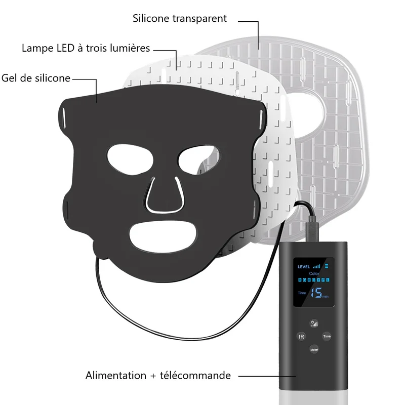 Masque LED visage 7 couleurs avec télécommande