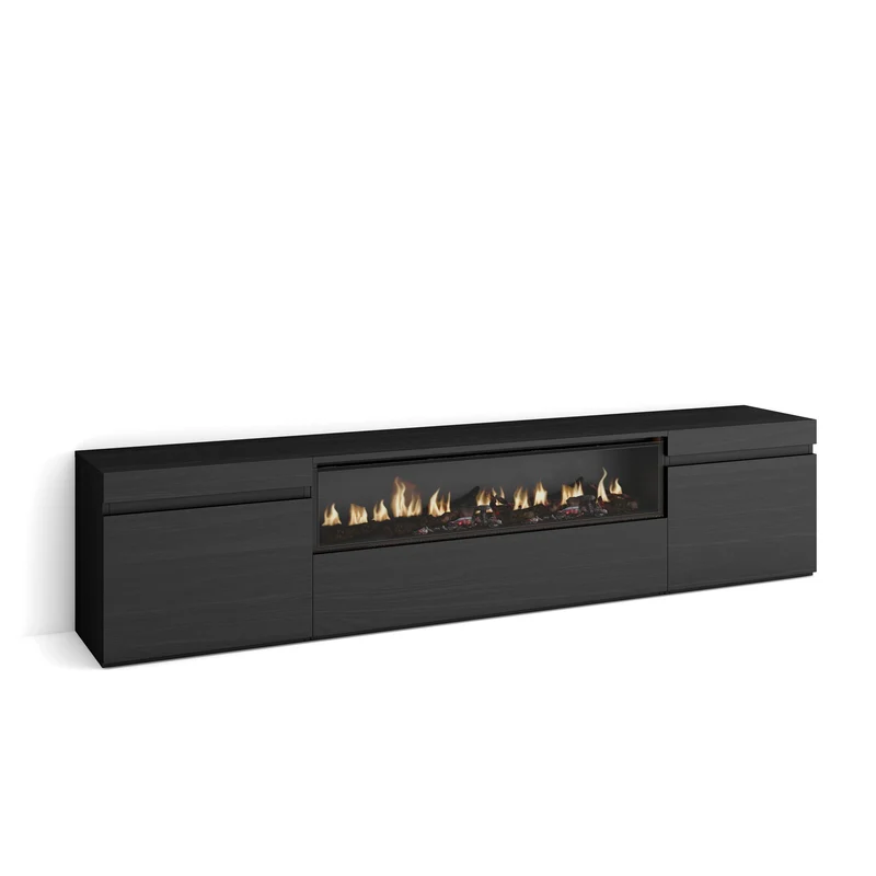 Meuble TV - 200x45x35cm - Cheminée électrique - Pour les TV jusqu'à 80" - Noir