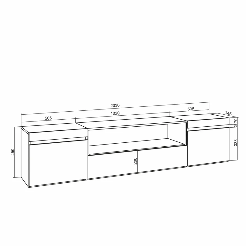 Meuble TV - 200x45x35cm - Cheminée électrique - Suspendu - Mural, Chêne et noir